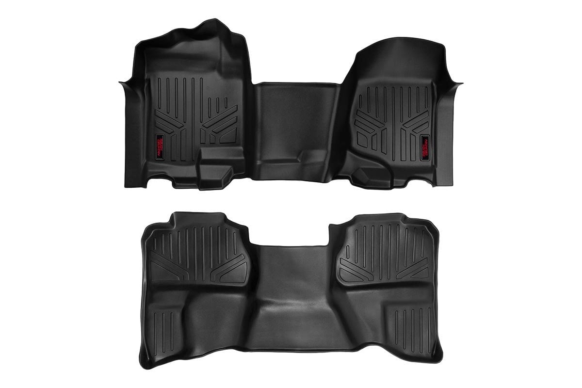 GMC Sierra 2500 HD Floor Mats - Front + Rear - Rough Country - OV Hump | Ext Cb - '07-'14